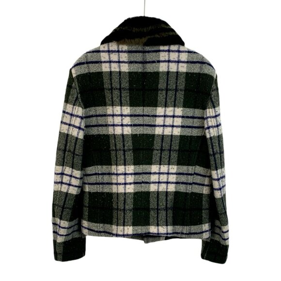 Bottega Veneta Plaid Wool Jacket With Faux Fur Collar Made In Italy Size 50 Gree - Picture 2 of 6